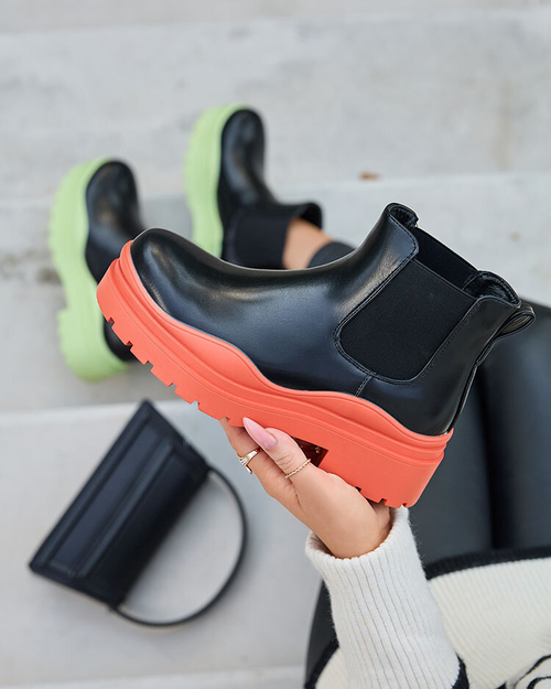 Royalfashion Чорні жіночі черевики a'la sztyblety на помаранчевій підошві Aterisa