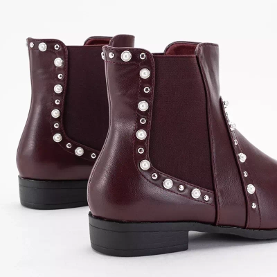 OUTLET Maroon Stiefel für Damen mit Perlen Natasia - Schuhe