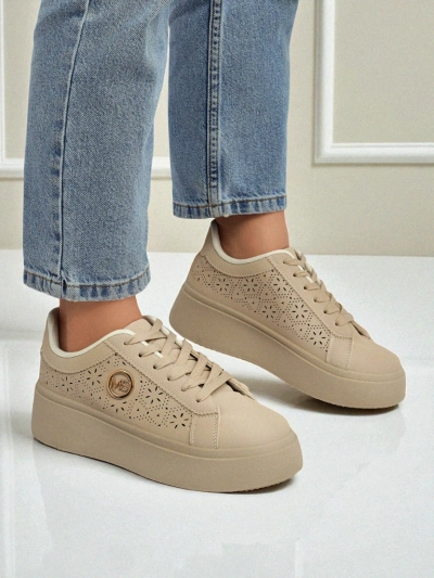 Damen Plateau Sneakers Callista Royalfashion ecru Öko-Leder