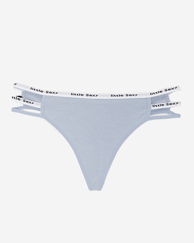 Damen-Stringslip aus blauer Baumwolle mit Streifen - Unterwäsche