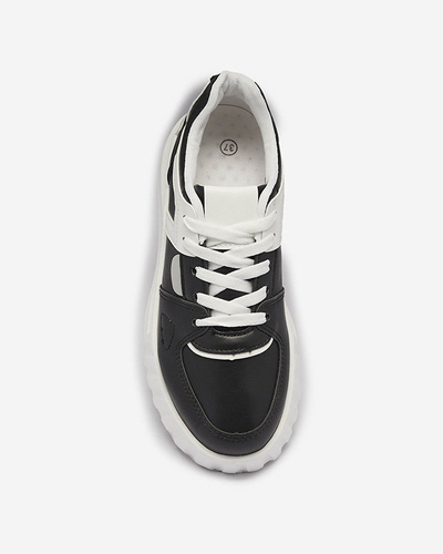 Öko-Leder Damen schwarze Freizeit Sportschuhe mit weißen Einsätzen Netiris - Schuhe