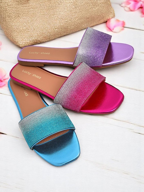 Royalfashion Жіночі шльопанці з цирконами ShinyGlow