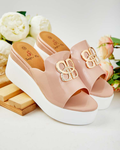 Royalfashion Лаковані жіночі шльопанці на підборах Sailla