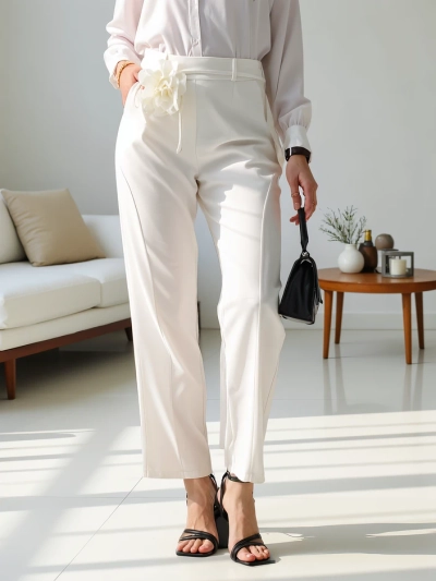 Royalfashion Viskose gerade Damenhose mit Blume