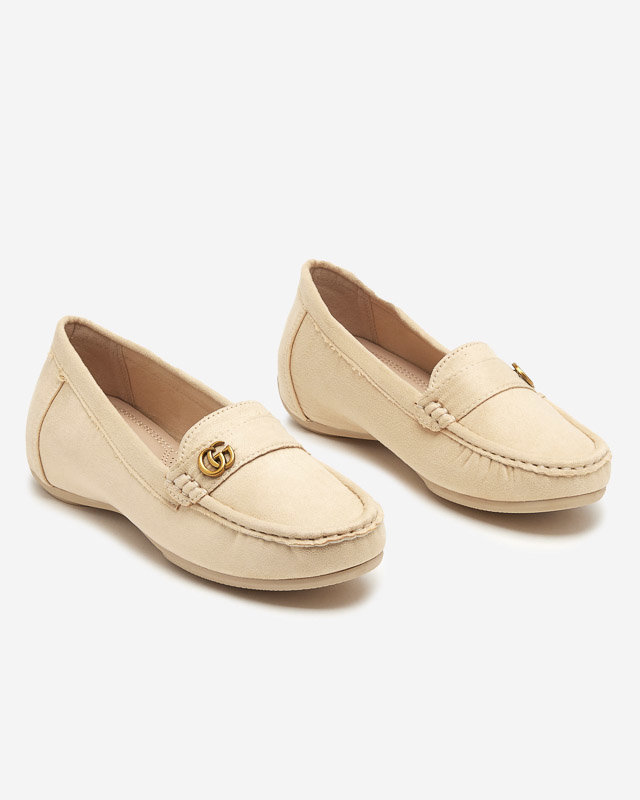 Cremefarbene Damen-Mokassins auf niedrigem, bezogenem Keilabsatz Lemira - Footwear