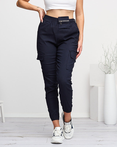 Marineblaue Cargohose für Damen mit abnehmbarer Tasche - Kleidung