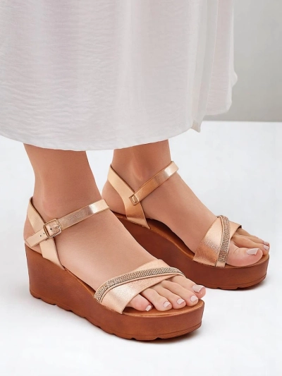 Royalfashion Damen Wedgesandalen mit Strass und Glitter Aurora Glow