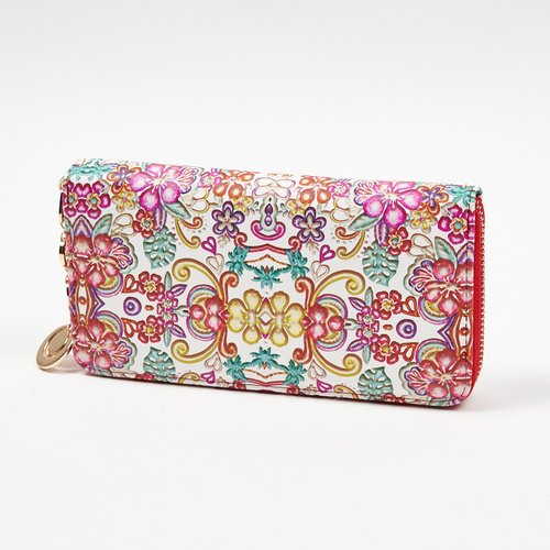 Великий біло-червоний жіночий гаманець з квітковим візерунком - Аксесуари