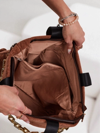 Aurelia Toscana Große braune A4 Wildledertasche mit goldener Kette