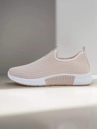 Damen-Sneakers beige Eulalia Slip-On flacher Absatz Stoff Sommer Frühling