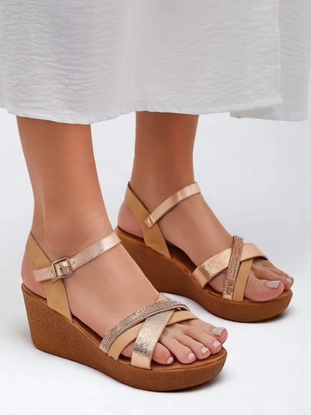 Royalfashion Damen Wedgesandalen mit Strasssteinen und Glitzer Glittera