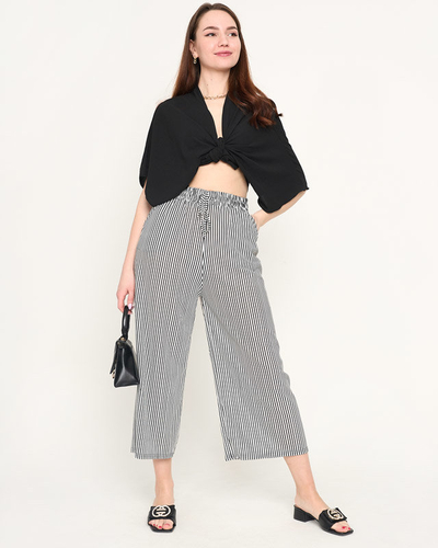 Weiß gestreifte Stoffhose für Damen - Kleidung