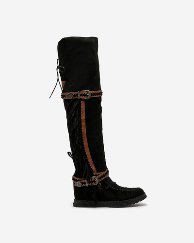 Royalfashion Чорні жіночі чоботи вище коліна з прихованим анкером Figerra