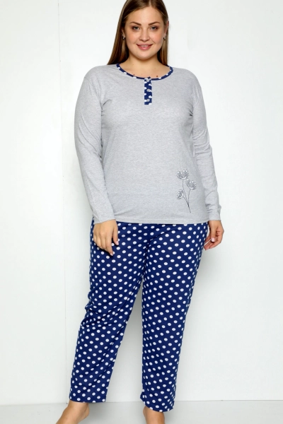 Royalfashion Damen Baumwolle 2-teilige Pünktchen-Pyjamas XXL