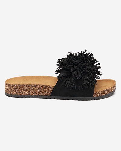 Damenhausschuhe mit Stoffverzierung in Schwarz Ailli- Footwear