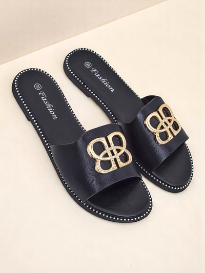 Royalfashion Damen Pantoletten mit flacher Sohle Aura Gold