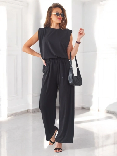 Royalfashion Damenripp-Viscose-Set, ärmellos und mit weit ausgestellten Hosen
