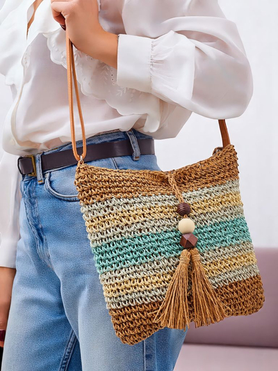 Royalfashion Kleine Strohtasche für Damen mit Streifen und Charme Mini