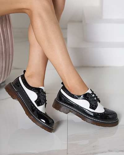 Schwarz-weiß lackierte Damen-Schnürschuhe Vyvana- Footwear