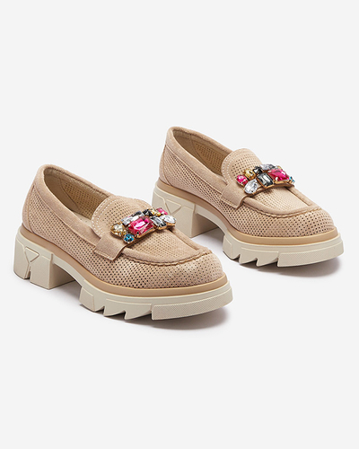 Hellbraune durchbrochene Damenmokassins mit Ornament Bokkso- Footwear