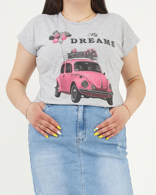 Graues Damen-T-Shirt mit Aufdruck MY DREAMS PLUS SIZE - Bekleidung