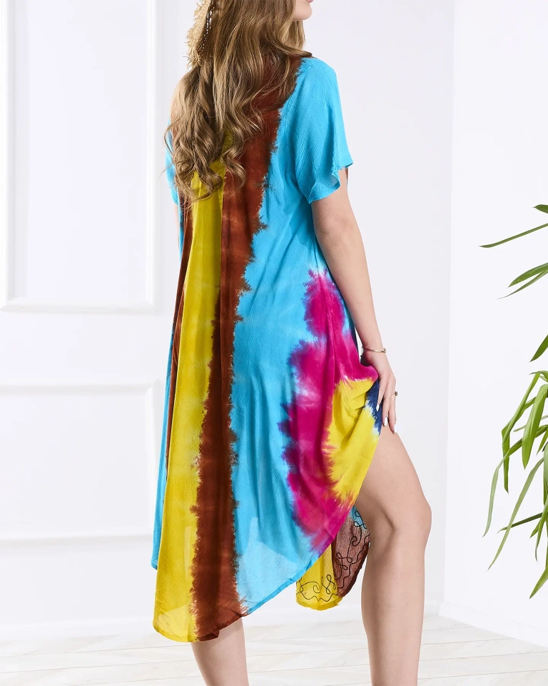 Braunes und gelbes Damen Strandkleid Tagesdecke mit Patches - Kleidung