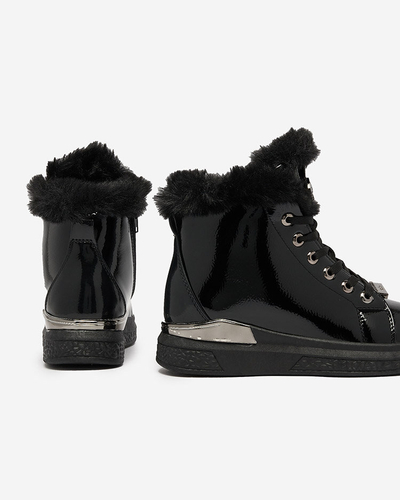 Royalfashion Schwarz lackierte Damen-Sneaker mit Isolierung Rebucca