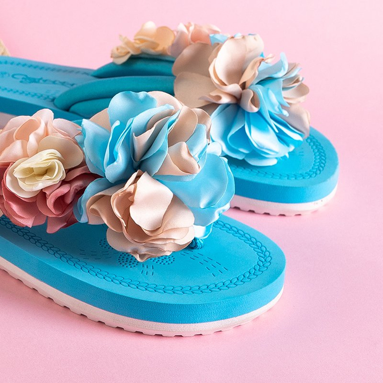 Blaue Flip-Flops mit dekorativen Blumen Flores - Schuhe