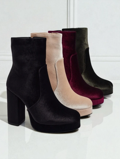 Damen Stiefeletten mit Blockabsatz Al'la Velours Miss