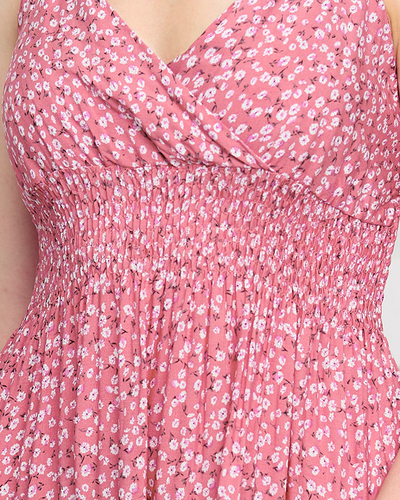 Korallenrotes kurzes Kleid mit kleinem Blumenmuster - Kleidung