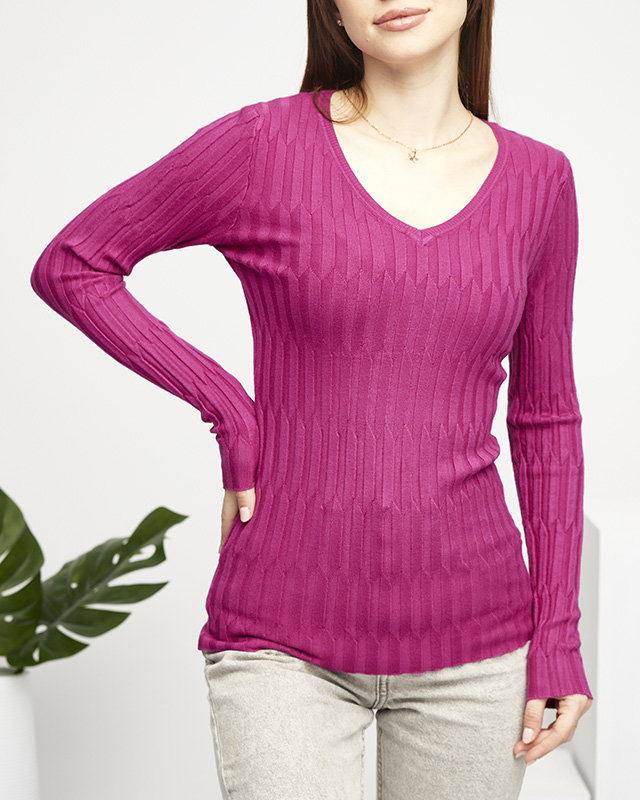 Fuchsia Damenpullover mit V-Ausschnitt - Kleidung