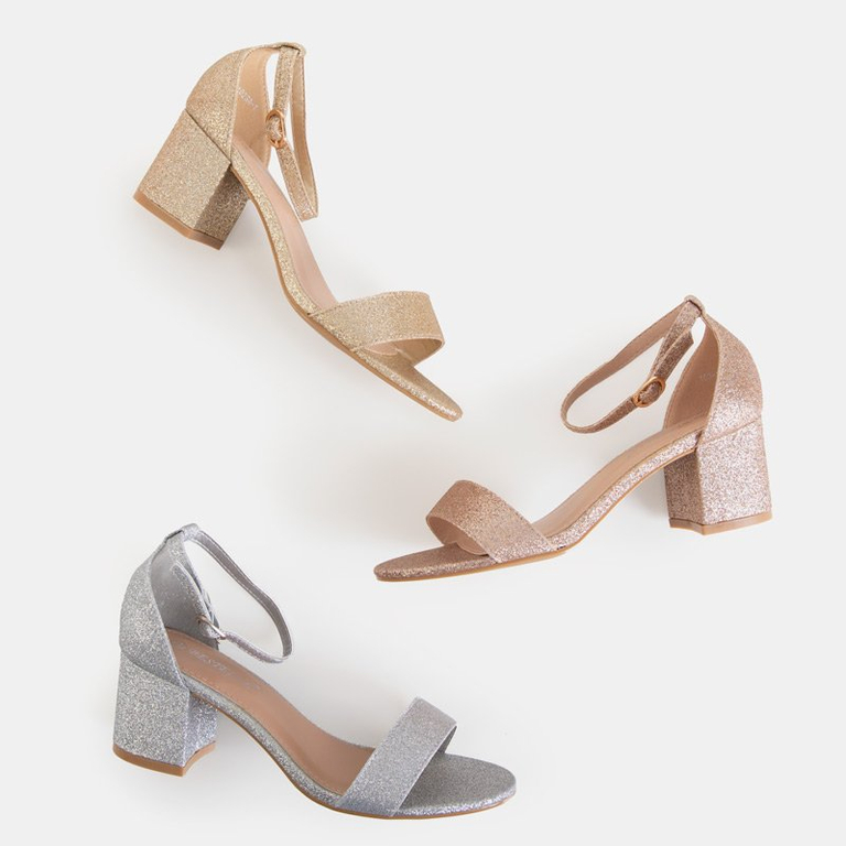 Rosa - Gold Damen Brokatsandalen auf niedrigem Pfosten Brossina - Schuhe