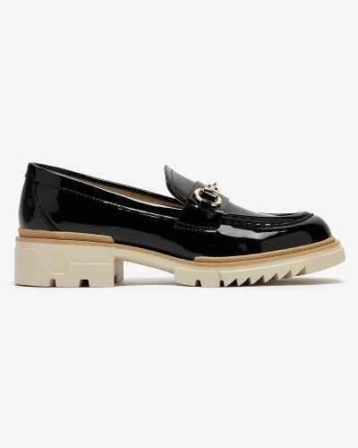 Schwarz lackierte Damenmokassins mit Kette Soterra - Footwear