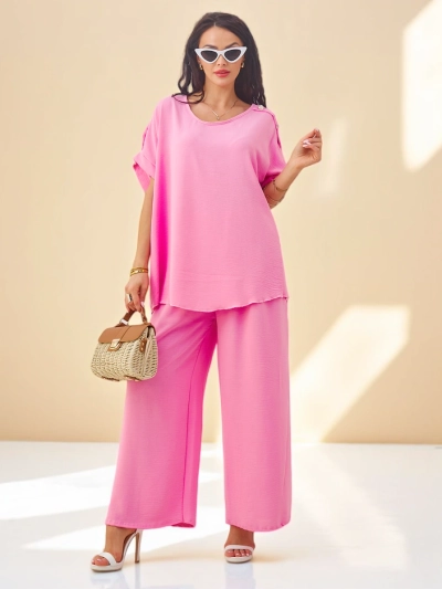 Royalfashion Жіночий бавовняний комплект з короткими рукавами та широкими штанами