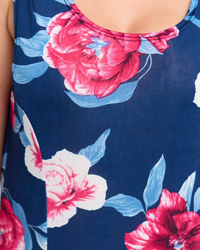 Marineblaues kurzes Blumenkleid für Damen - Kleidung