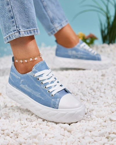 Royalfashion Blaue Damen Denim Sneakers mit geriebenem Nerolera