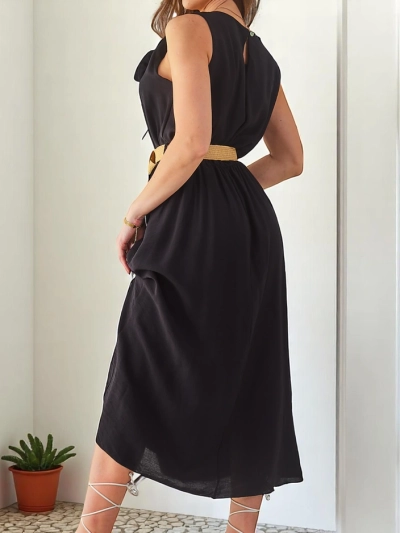 Royalfashion Damen-MIDI-Kleid mit Trägern, mit einem runden Ausschnitt und einer dekorativen Blume