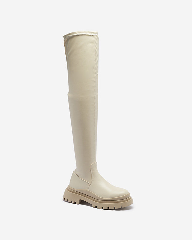 OUTLET Beige Damenstiefel mit dickerer Sohle Amerima- Footwear