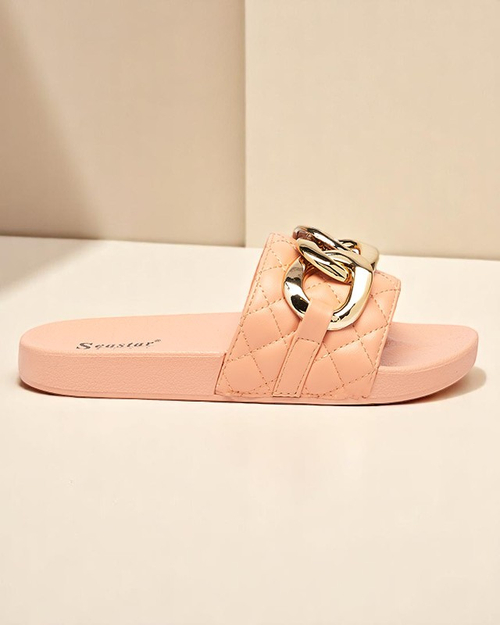 Жіночі коралові стьобані босоніжки із золотим ланцюжком Eteris - Взуття