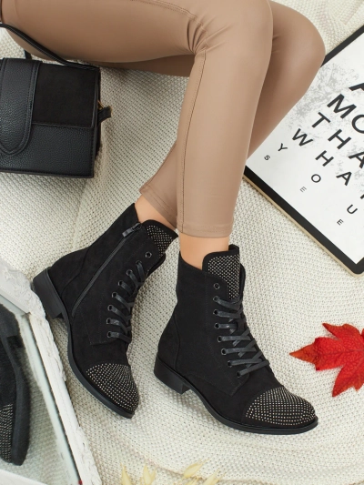 Öko-Wildleder Schnürstiefeletten Damen mit Zirkonia Marvelli