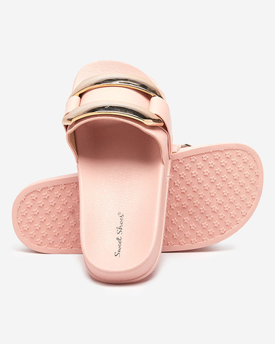 Rosa Damenhausschuhe mit goldenem Serina-Ornament - Schuhe