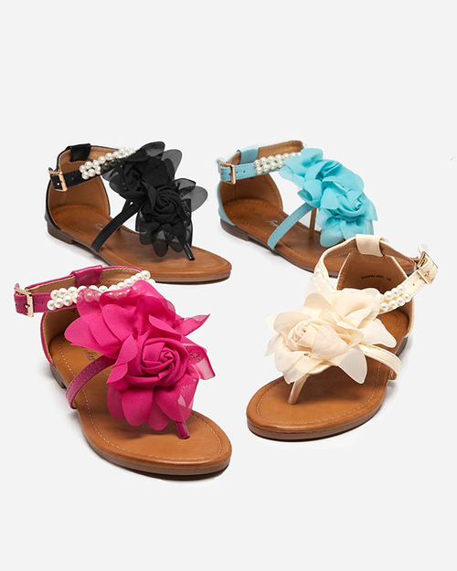 OUTLET Сині жіночі босоніжки з перлинами і тканинним квіткою Amerile - Взуття