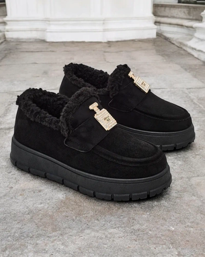 Schwarze Kalliope-Schuhe mit Plattform und Fell