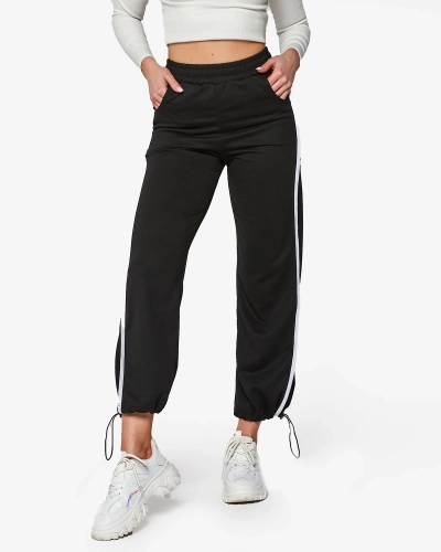 Schwarze weite Damen-Sweatpants mit Streifen- Kleidung