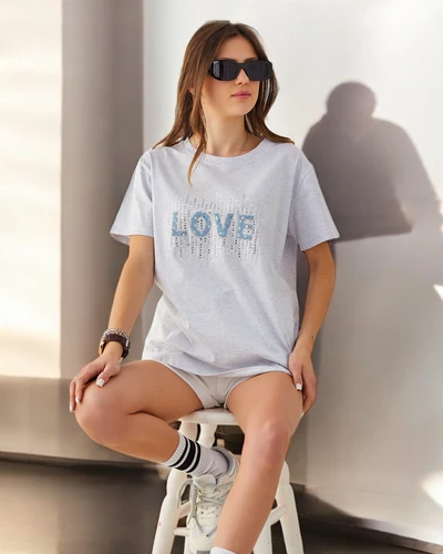 Royalfashion Damen Baumwoll-T-Shirt LOVE mit Strass