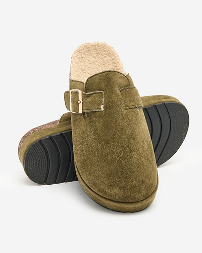 Royalfashion Damenpantoffeln mit Schafsfell und Schnalle Kajis