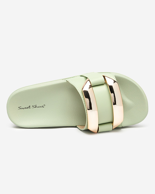 Жіночі зелені тапочки з золотим орнаментом Serina - Взуття