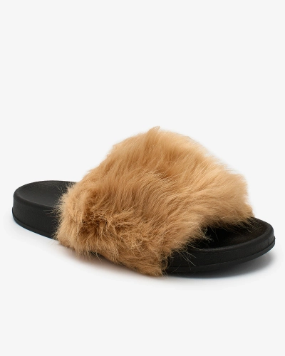 Beige Damenhausschuhe mit Fell Danita - Schuhe