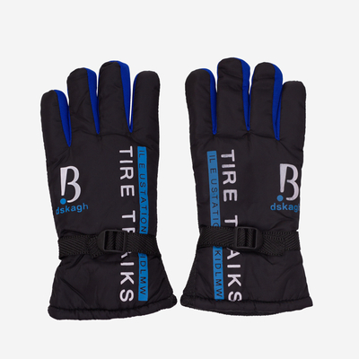 Schwarze isolierte Herrenhandschuhe mit Schriftzug und kobaltfarbenen Einsätzen - Accessoires