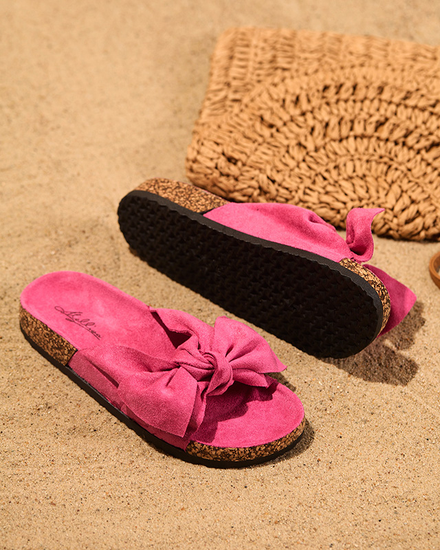 Fuchsia Damen-Flip-Flops aus Öko-Wildleder mit Schleife Xeria - Schuhe